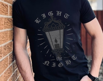 Light the Night T-Shirt, Lantern T-shirt, Adventure T-shirt, Gothic Letters Shirt, Nature T-shirt, Outdoor T-Shirt, Travel Shirt