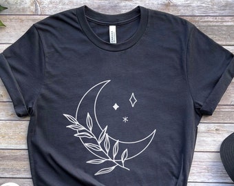 Mond Zweig T-Shirt, mystisches Shirt, mystisches T-Shirt, Boho T-shirt, Boho T-shirt, Mond und Sterne T-Shirt, Geschenk für sie