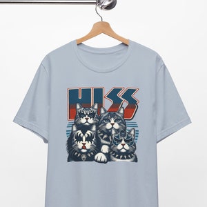 Rocker Cats Hiss T-Shirt, Cute Rocker Kittens Shirt, Rockstars Funny Kiss Parody T-Shirt, Humour Cat Tee Shirt, Cat Lovers Gift T Shirt