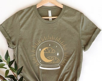 Himmlische Kristallkugel T-Shirt, Boho T-Shirt, Inspirational T-Shirt, Boho T-Shirt, Mond und Sterne T-Shirt, Geschenk Travel Shirt