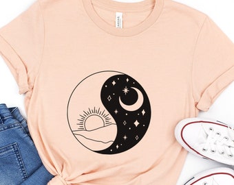 Ying Yang T-shirt, Sun and Moon Shirt, Mystical Shirt, Boho T-shirt, Mystics Shirt, Bohemian T-shirt, Gift Shirt for Her