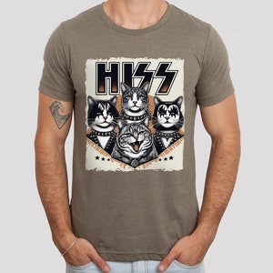 Hiss Cats T-Shirt, Rocker Kittens Shirt, Funny Kiss Parody T-Shirt, Humour Cat Tee Shirt, Cat Lovers Fun Gift T Shirt, Rockstar Cat Tee