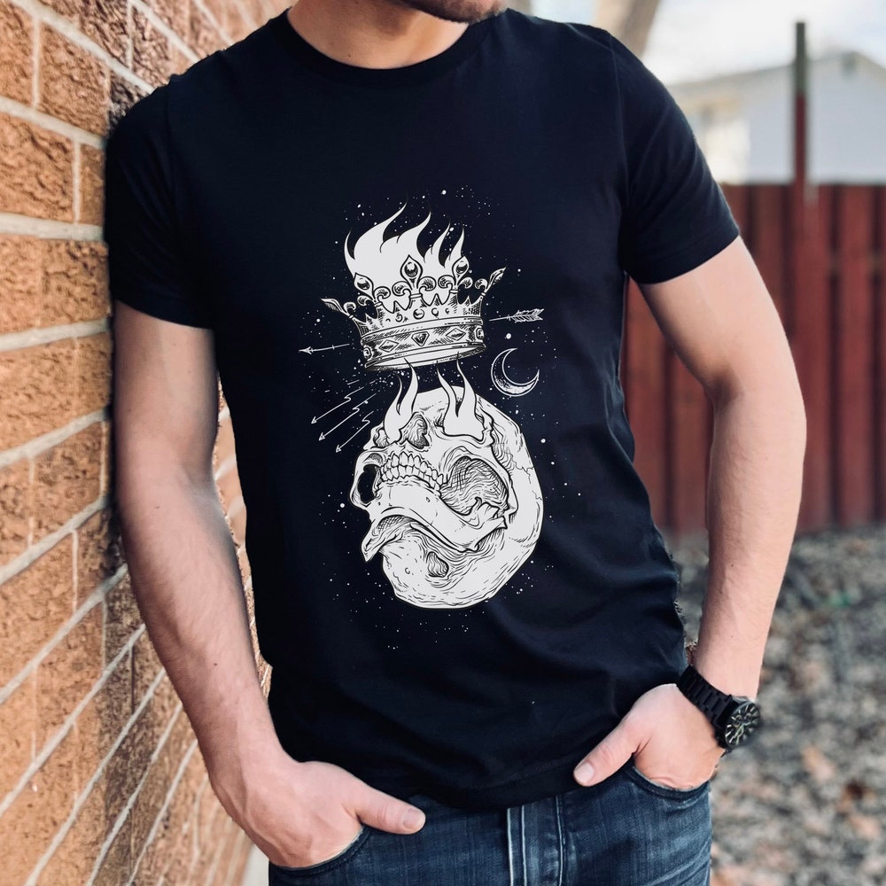 Skull With Flames T-Shirt, Moon T-Shirt, Scary Shirt, Horror T-Shirt, Motorcycle Style Shirt, Rockers T-Shirt, Biker Shirts