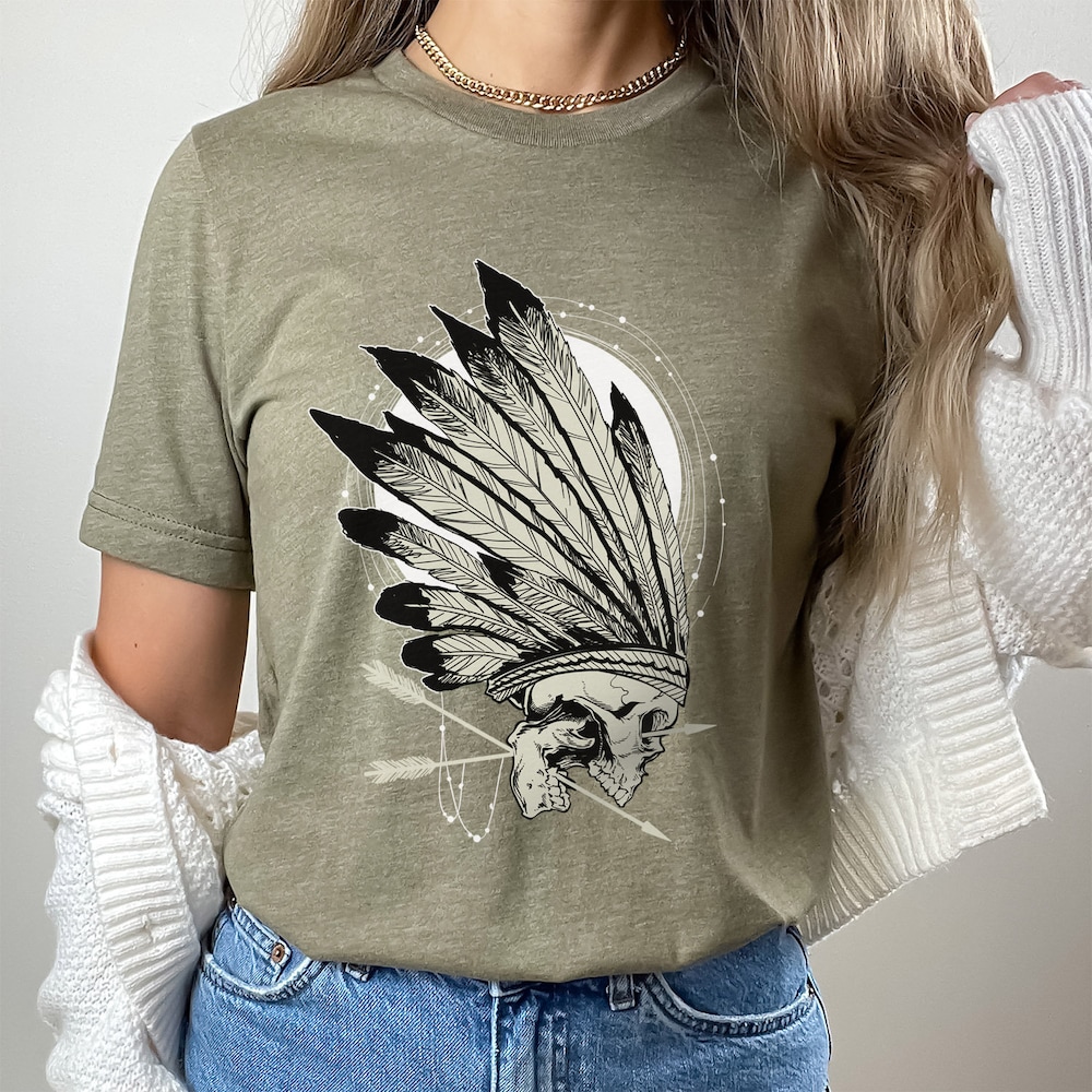Conquerors T-Shirt, Skull Skeleton T-Shirt, Indian Feathers T-Shirt, Motorcycle T-Shirt, Rider Shirt, Biker Shirt, Rockers T-Shirt