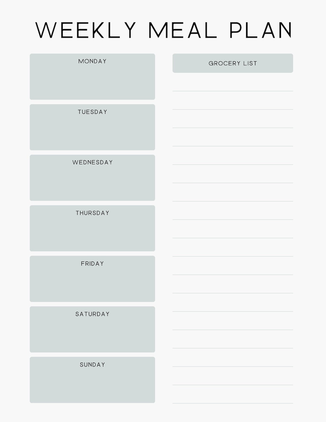 Weekly Meal Planner Digital Download - Etsy