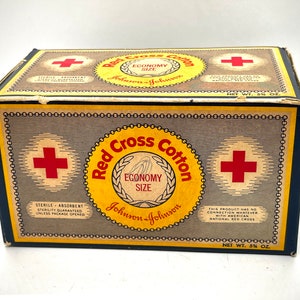 Johnson & Johnson Red Cross Cotton | Vintage Colorful | Vintage Medical Supplies