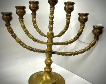Antique Solid Brass Menorah Candle Holder | Candlestick Holder | Menorah | Hebrew Candelabra | 7 Branches
