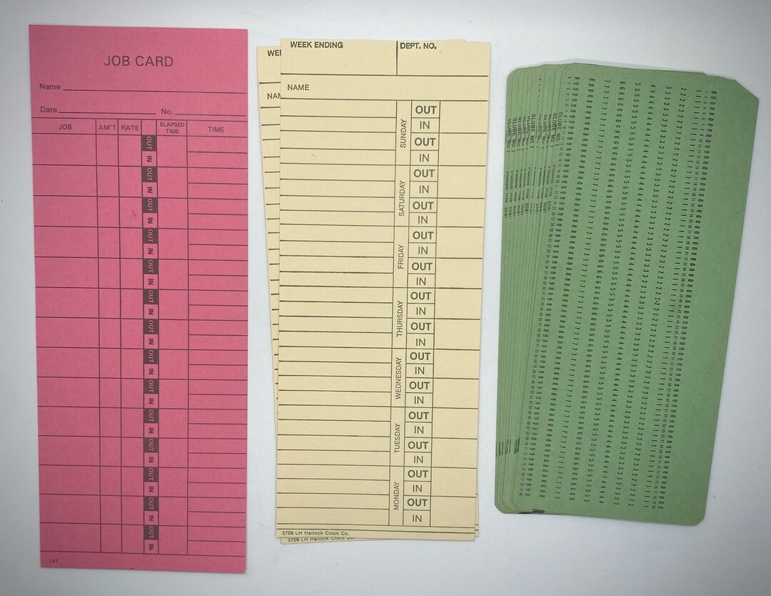 time-card-job-card-clock-in-time-sheet-vintage-ephemera-etsy