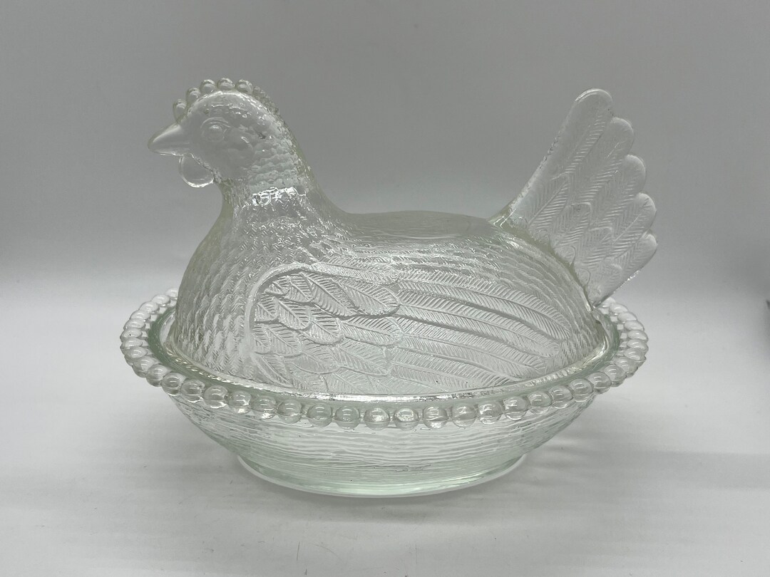 Vintage Nesting Chicken Nesting Hen Glass Chicken Dish Etsy