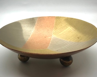 Los Castillo Brand Mixed Metal Footed Dish | MCM Married Metal | Vintage Taxco Mexico | Round Dish