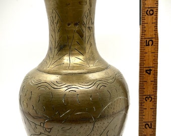 Brass Vase | Dragon Etching | Dragon Vase