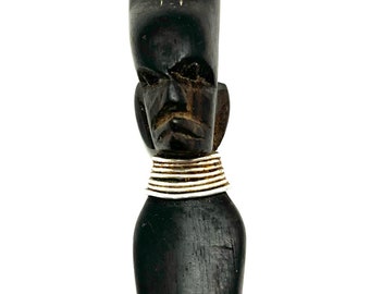 Hand Carved Wooden Pendant | Face Pendant | African Mask Pendant with Silver