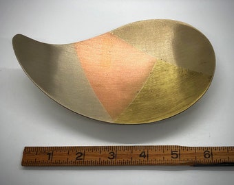 Los Castillo Brand Mixed Metal Footed Dish | MCM Married Metal | Vintage Taxco Mexico | Round Pointed