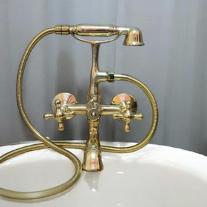Unlacquered Brass faucet, Telephone Bathtub Faucet, Bathtub Tub Filler and shower system with lever handle