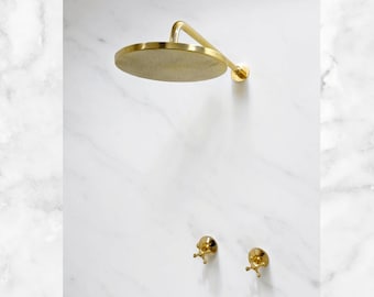 Unlacquered Solid Brass Round Shower Head with Straight Arm