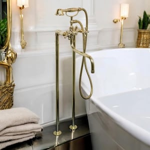 Brass Freestanding Tub Filler with Hand Shower.