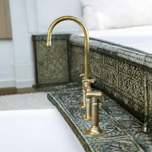 Unlacquered Brass Bridge Kitchen Faucet: Antique Style, Vintage Design