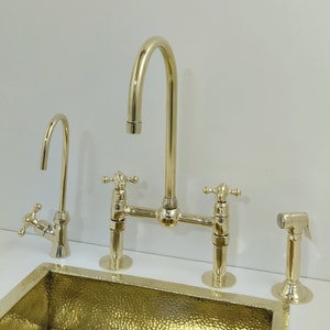 Unlacquered Brass Kitchen Bridge Faucet - Solid Brass Bridge Faucet With Linear Legs