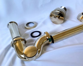 Siphon en P avec bouchon d&#39;évier en laiton non laqué avec drain escamotable