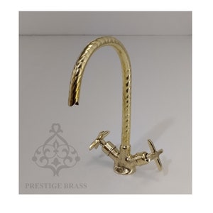 Unlacquered Brass Kitchen and Bathroom Faucet, Engraved Gooseneck Faucet