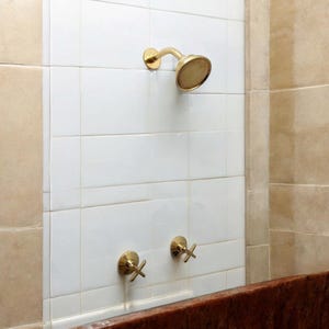 Unlacquered Brass Shower System with Round Shower Head