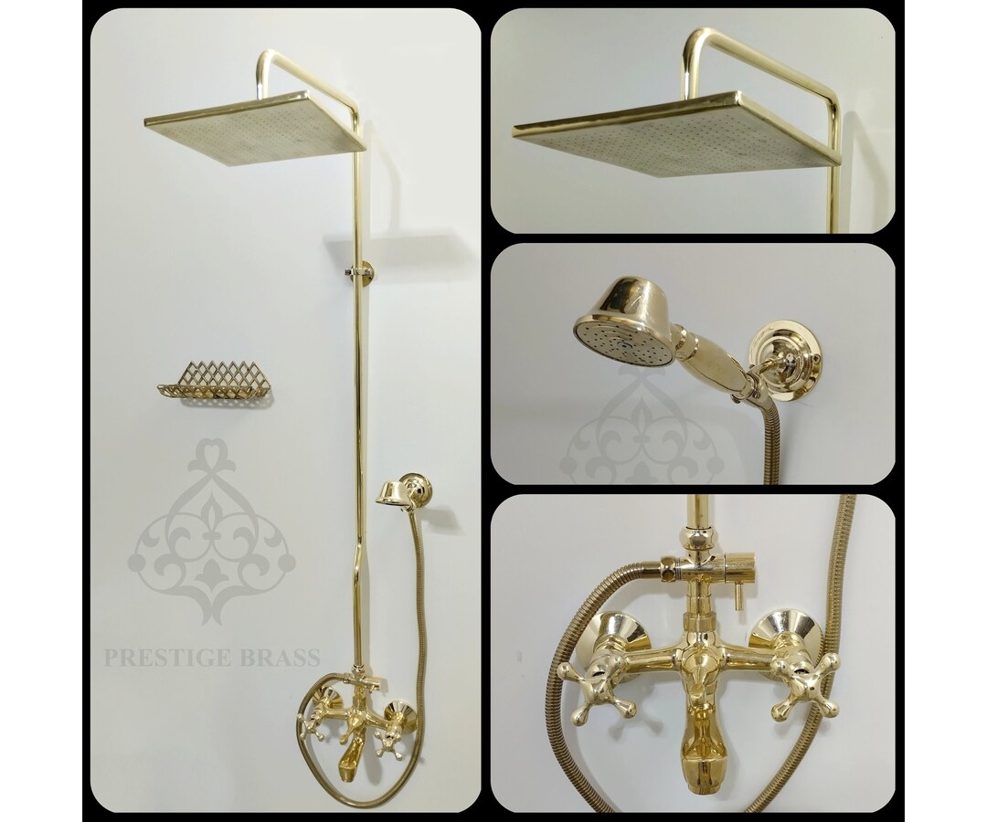 Unlacquered Brass Highpressure Shower System With Handheld Spray and