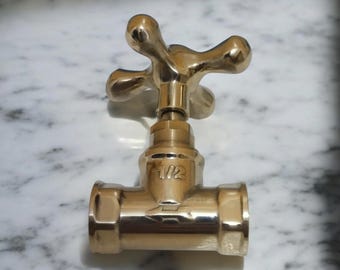 Handmade Solid Brass Faucet Handles With Valve And T Brass Valve Body, Cross Handle ,  Brass Faucet Handles,
