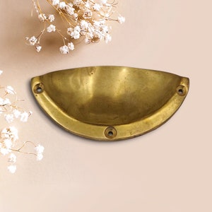 Antique Brass Cup Handles: Unlacquered Shaker Drawer Pulls