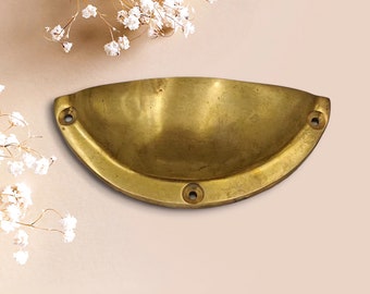 Antique Brass Cup Handles: Unlacquered Shaker Drawer Pulls