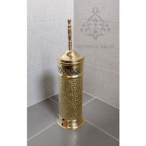 Brass Toilet Brush And Holder, Handmade Unlacquered Brass Toilet Brush, Moroccan Handcrafted