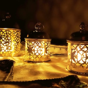 Unlacquered Brass Candle Lamp, Handmade Morrocane candle lantern holder