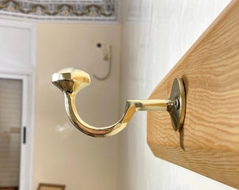 Handmade Unlacquered Brass Wall Hooks: Solid Brass Bathroom Hanger