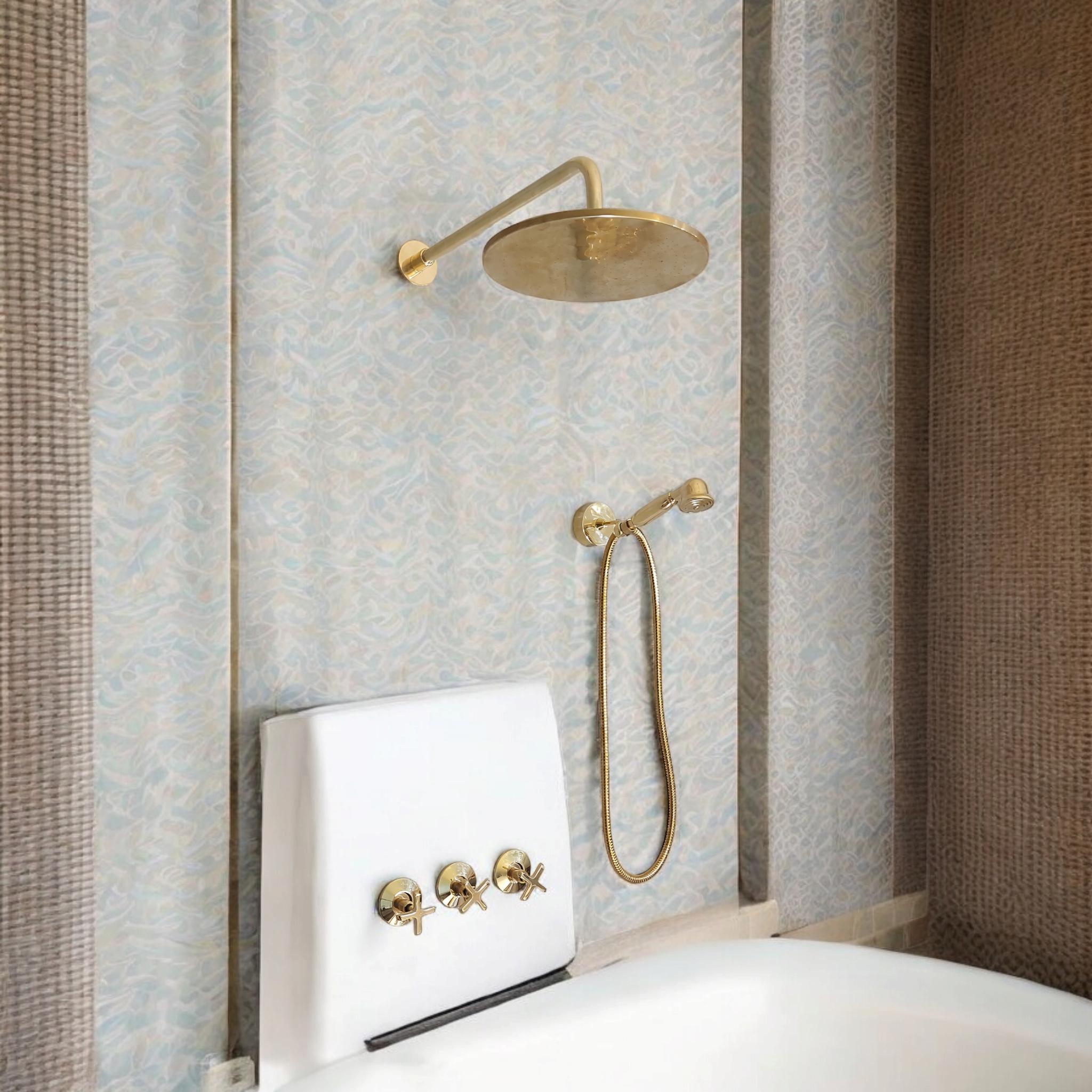 Unlacquered Brass Shower Set: Round Shower Head & Handheld