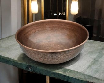 Vintage Gehämmertes Massives Kupfer Badezimmer Waschbecken: Antikes Schiff Waschbecken