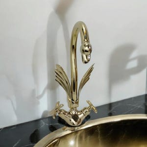 Solid Brass Swan Faucet with Dual Handles, Gooseneck Faucet for Kitchen and Bathroom