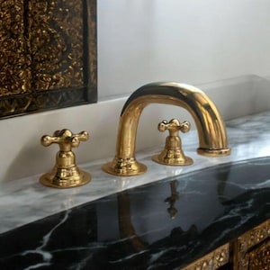Unlacquered Brass 3-Hole Widespread Faucet: Solid Brass with Big Spout