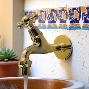 Solid Brass Wall Fountain Faucet: Outdoor Garden Spout