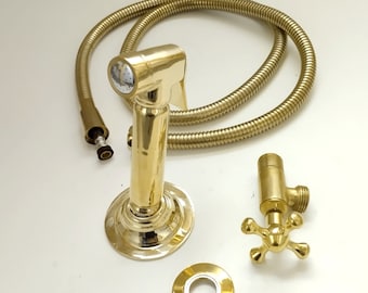 Handmade Unlacquered Brass Kitchen Sprayer: High Pressure Side Spray