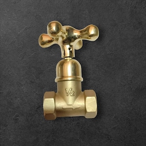 Peut inclure: Une vanne &agrave; opercule en laiton poli dot&eacute;e d'une poign&eacute;e en croix &agrave; quatre branches et d'un corps cylindrique. Le corps de la vanne est grav&eacute; de la fraction 1/2 et d'une fl&egrave;che directionnelle indiquant le sens du flux pour un raccord de 1/2 pouce.