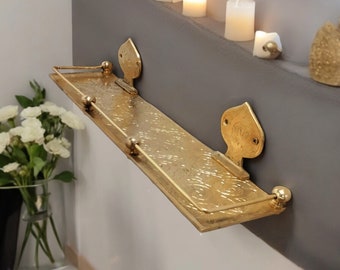Engraved Brass Bathroom Shelf: Moroccan Handmade Wall Decor, 15 inch
