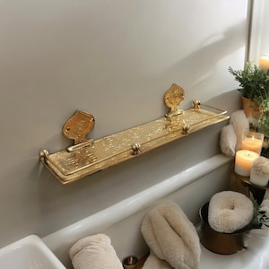 Engraved Solid Brass Wall Mounted Bathroom Shelf, Moroccan Handmade Brass Bathroom Shelf, Brass Wall Shelf