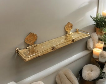 Engraved Solid Brass Wall Mounted Bathroom Shelf, Moroccan Handmade Brass Bathroom Shelf, Brass Wall Shelf
