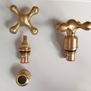Handmade Unlacquered Brass Faucet Handles - Cross Handle Set