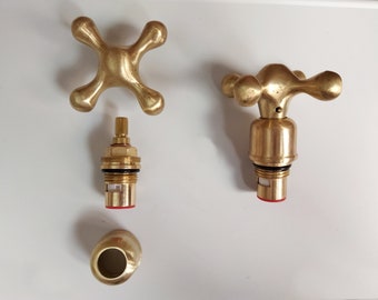 Set Of 2 Handmade Brass Solid Faucet Handles - Valve Handles - Cross Handle Set, Pair of Brass Faucet Handles, Unlacquered Brass