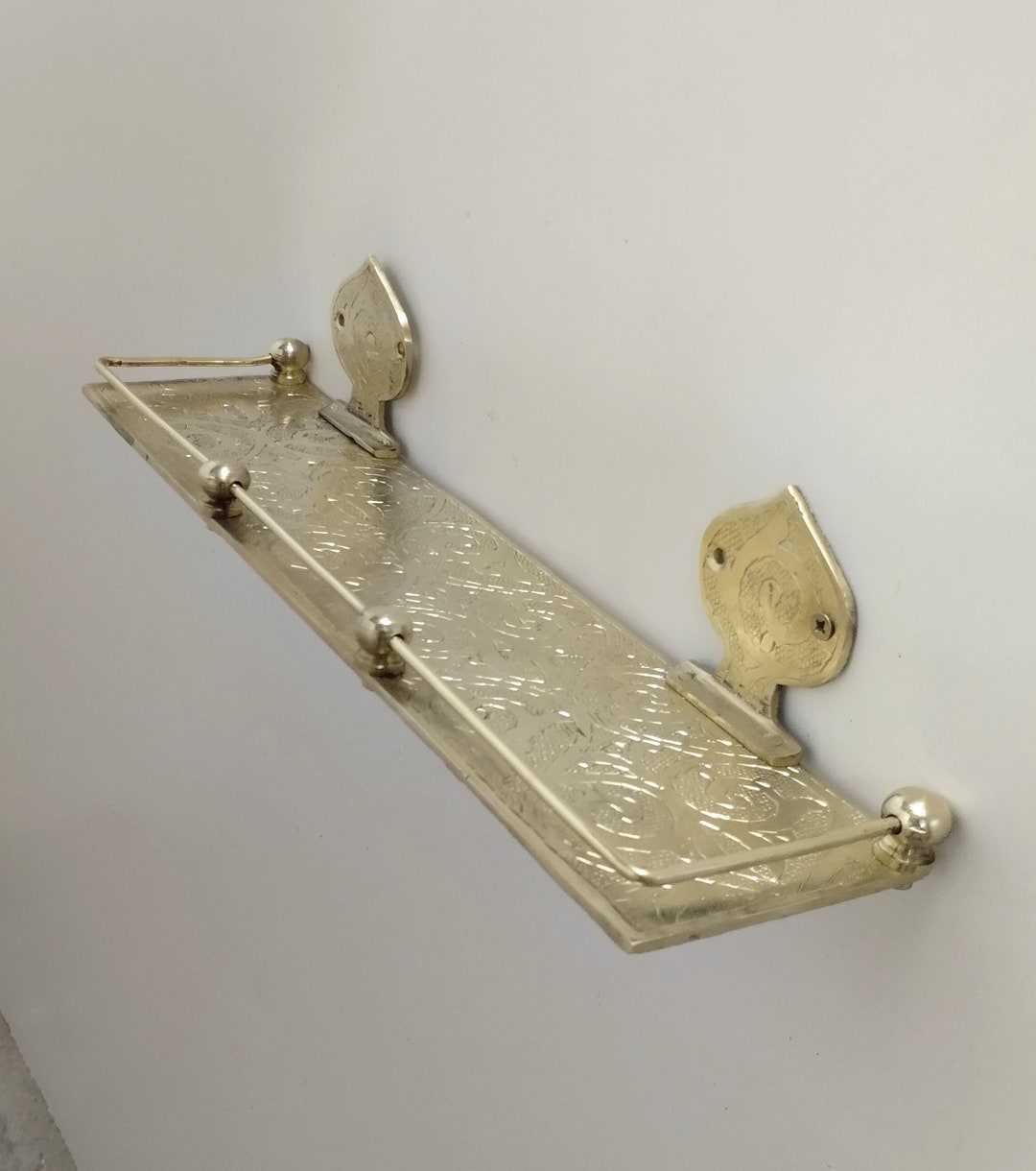 Engraved Solid Brass Wall Mounted Bathroom Shelf, Moroccan Handmade Brass Bathroom Shelf, Brass ...