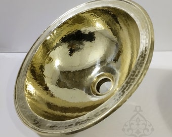 Handcrafted Round Hammered Solid Brass Sink, Unlacquered Brass Bathroom Vanity Sink