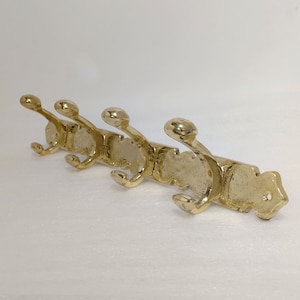 Unlacquered Brass Engraved Coat Rack, Handmade Wall Coat Hooks