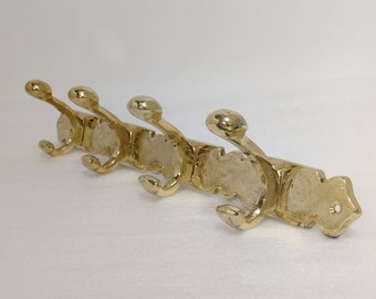 Unlacquered Brass Engraved Coat Rack, Handmade Wall Coat Hooks