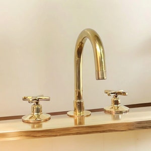 Unlacquered Brass 3-Hole Bathroom Faucet: Vintage Vanity Sink