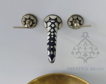 Unlacquered Brass Wall Mount Bathroom Faucet with Resin and Bone Accents
